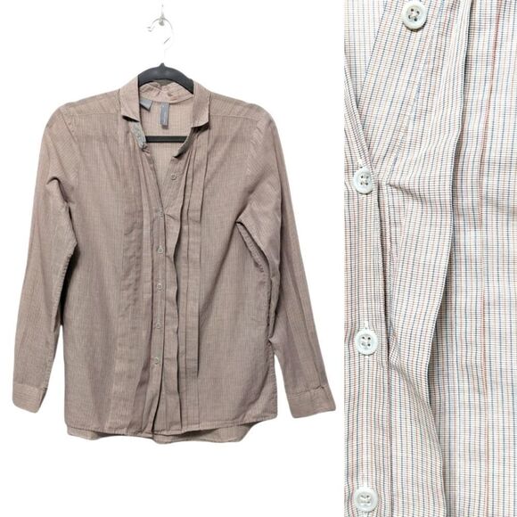 SIBEL SARAL Mini Plaid Check Pleat Button Shirt S - Picture 1 of 7
